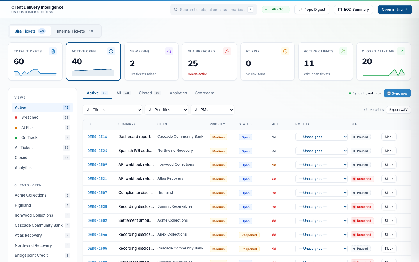 Active tickets landing view