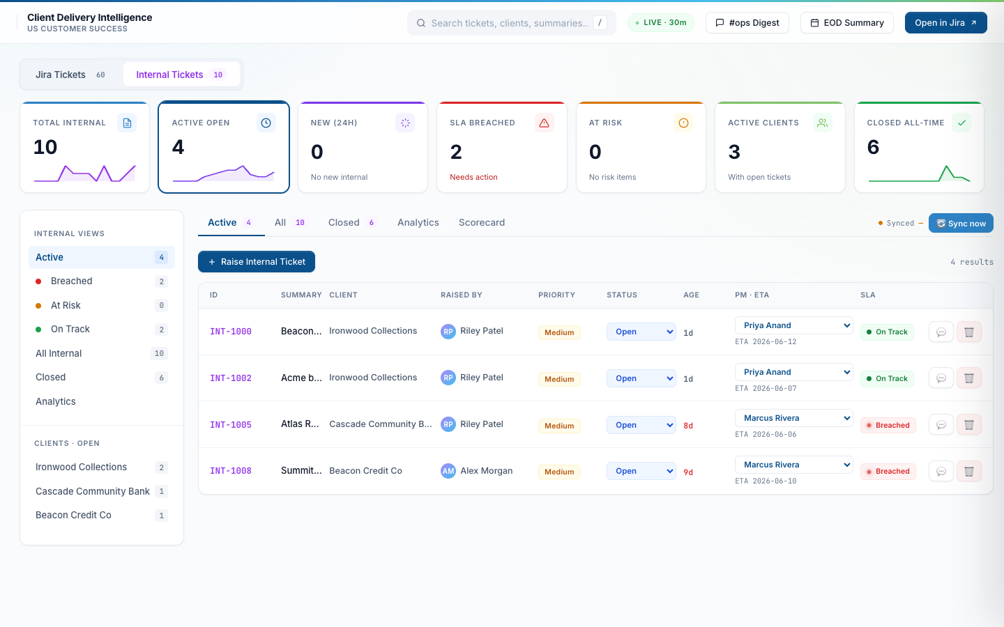 Internal tickets workspace
